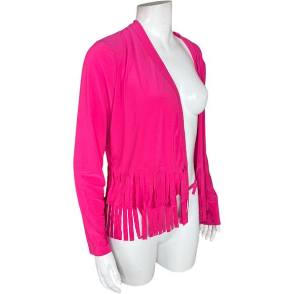 Attitudes by Renee Como Jersey Knit Fringe Cardigan Lipstick Pink X-Small NWT - Picture 10 of 15